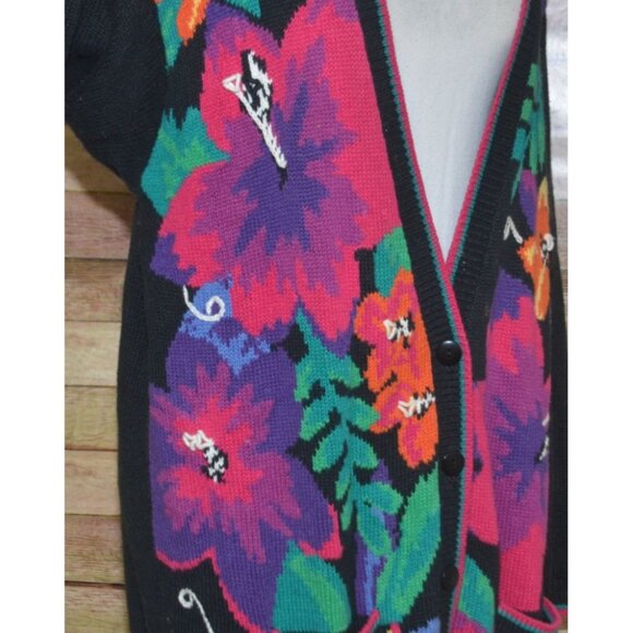 Vintage Jantzen Classics Cardigan Sweater Size XL Floral Hand Embroidered Granny - Picture 3 of 10